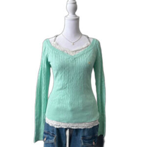 Aeropostale cable knit sweater mint green v neck